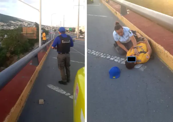 Joven es rescatado por Policía de Monterrey al intentar lanzarse de un puente