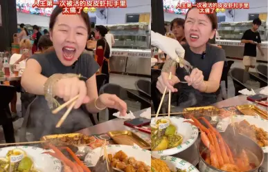 Camarón ataca a influencer en restaurante en China (VIDEO)