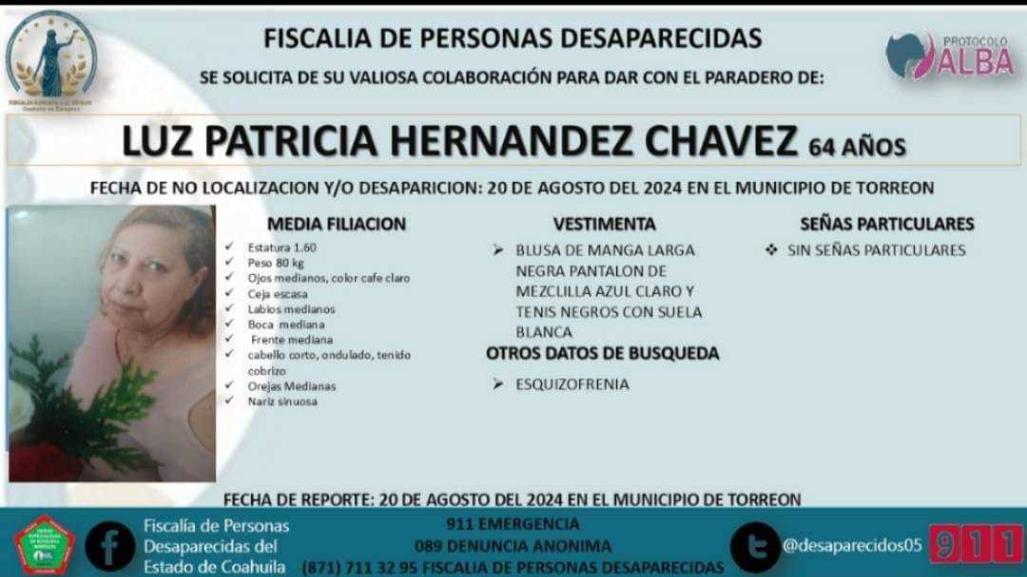 Solicitan ayuda para localizar a mujer en Torreón con presunto problema mental