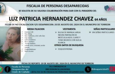 Solicitan ayuda para localizar a mujer en Torreón con presunto problema mental