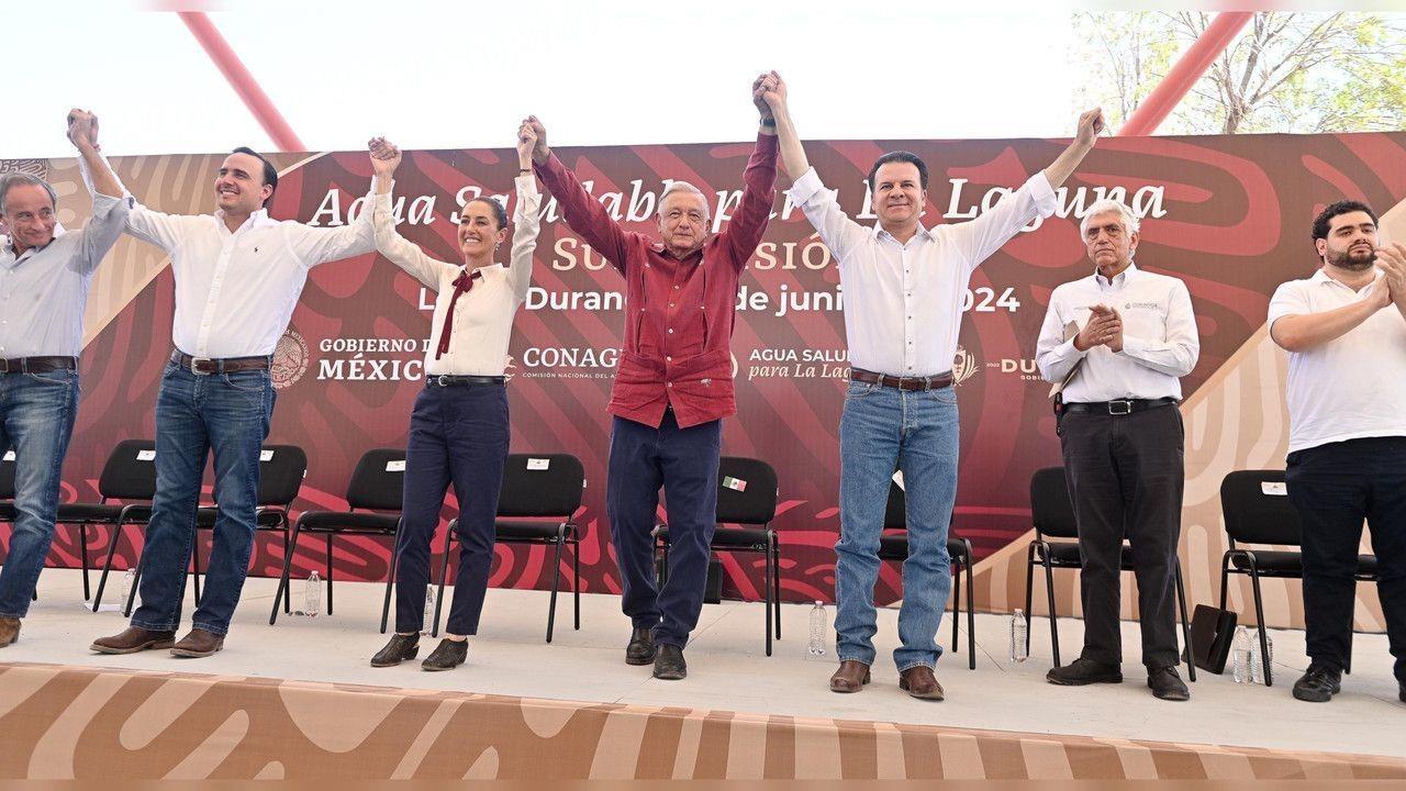 Claudia Sheinbaum y Andrés Manuel López Obrador durante su última visita a Durango. Foto: Gobierno del Estado.