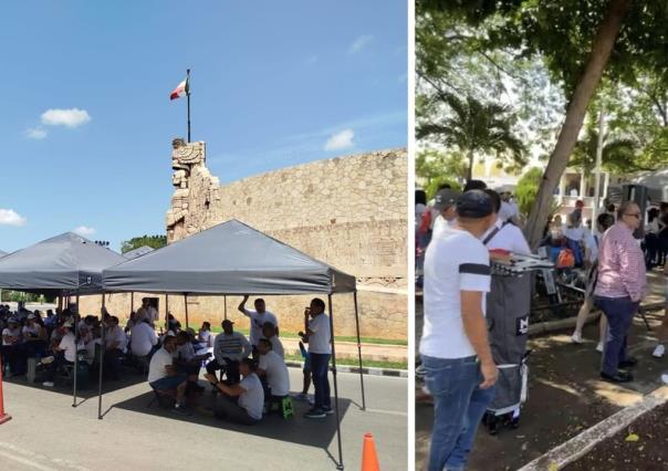 Trabajadores del Poder Judicial bloquean el Monumento a la Patria en Mérida