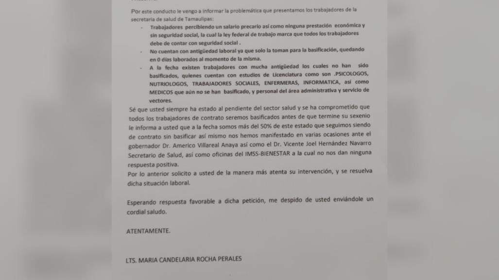 Trabajadores del sector salud lanzan llamado al presidente López Obrador