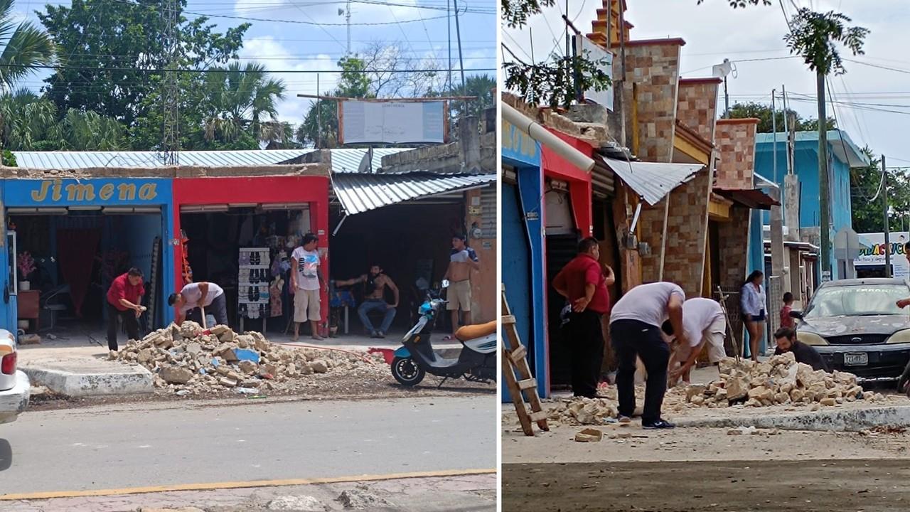 Los escombros terminaron regados por la calle frente a la tienda Foto: Redes