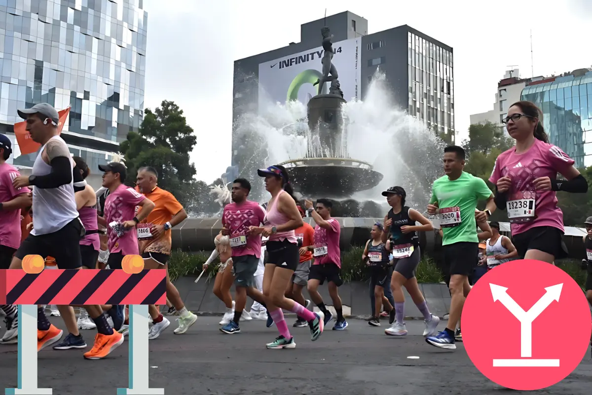 Personas en el Maratón de la Ciudad de México, señalizaciones. Foto: @MaratonCDMX