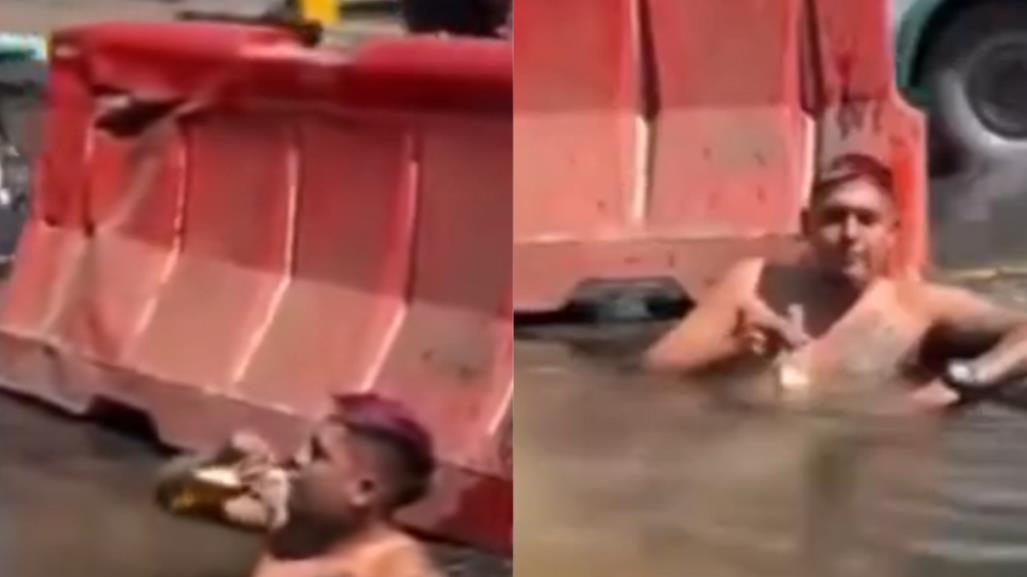 #VIDEO: Cenote en Naucalpan, hombre convierte un bache en piscina improvisada