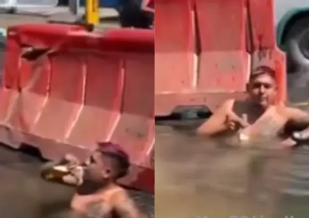 #VIDEO: Cenote en Naucalpan, hombre convierte un bache en piscina improvisada