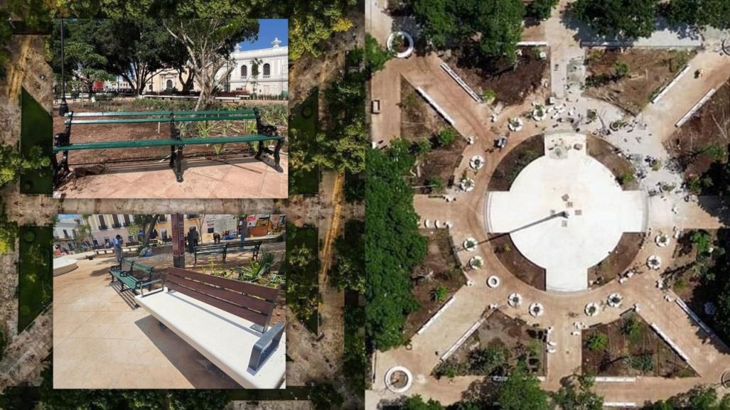 Reinstalan las bancas históricas en la Plaza Grande de Mérida