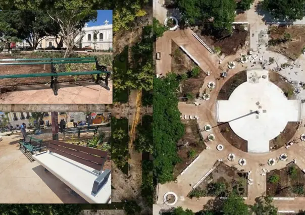 Reinstalan las bancas históricas en la Plaza Grande de Mérida