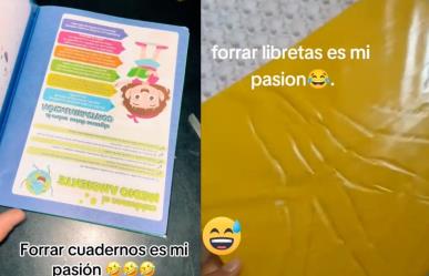 ¡Forrar libretas es mi pasión!: Papás muestran lado cómico de forrar libretas