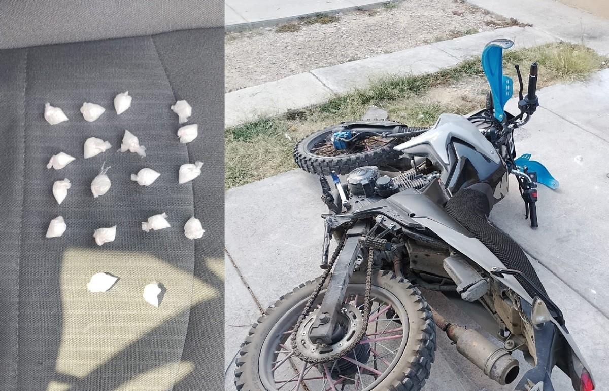 Cae hombre con drogas y moto robada tras persecución en Juárez, Nuevo León