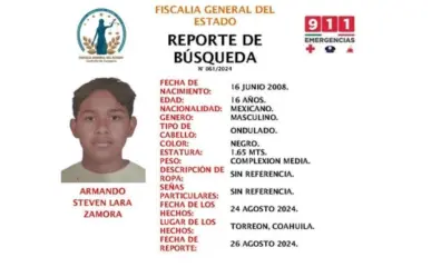 Solicitan apoyo para encontrar a joven de 16 años desaparecido en Torreón