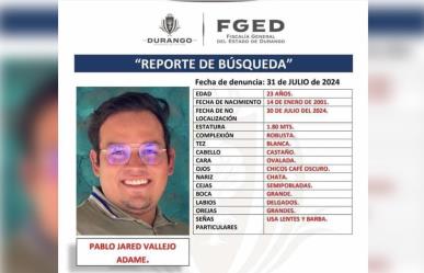 Pablo Jared, coahuilense desaparecido que se busca en Durango