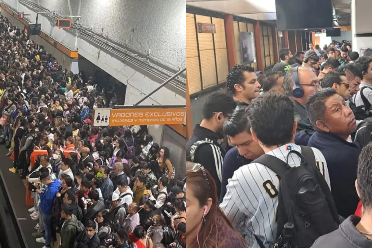 Muchas personas esperando para abordar un vagón del Metro. Foto: @guiametromx