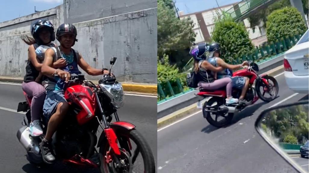 ¿Y las criaturas? Captan a motociclistas circulando con bebé en Viaducto |VIDEO