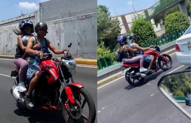 ¿Y las criaturas? Captan a motociclistas circulando con bebé en Viaducto |VIDEO