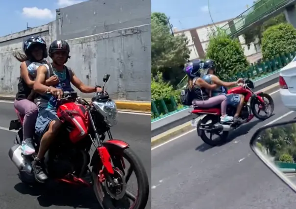 ¿Y las criaturas? Captan a motociclistas circulando con bebé en Viaducto |VIDEO