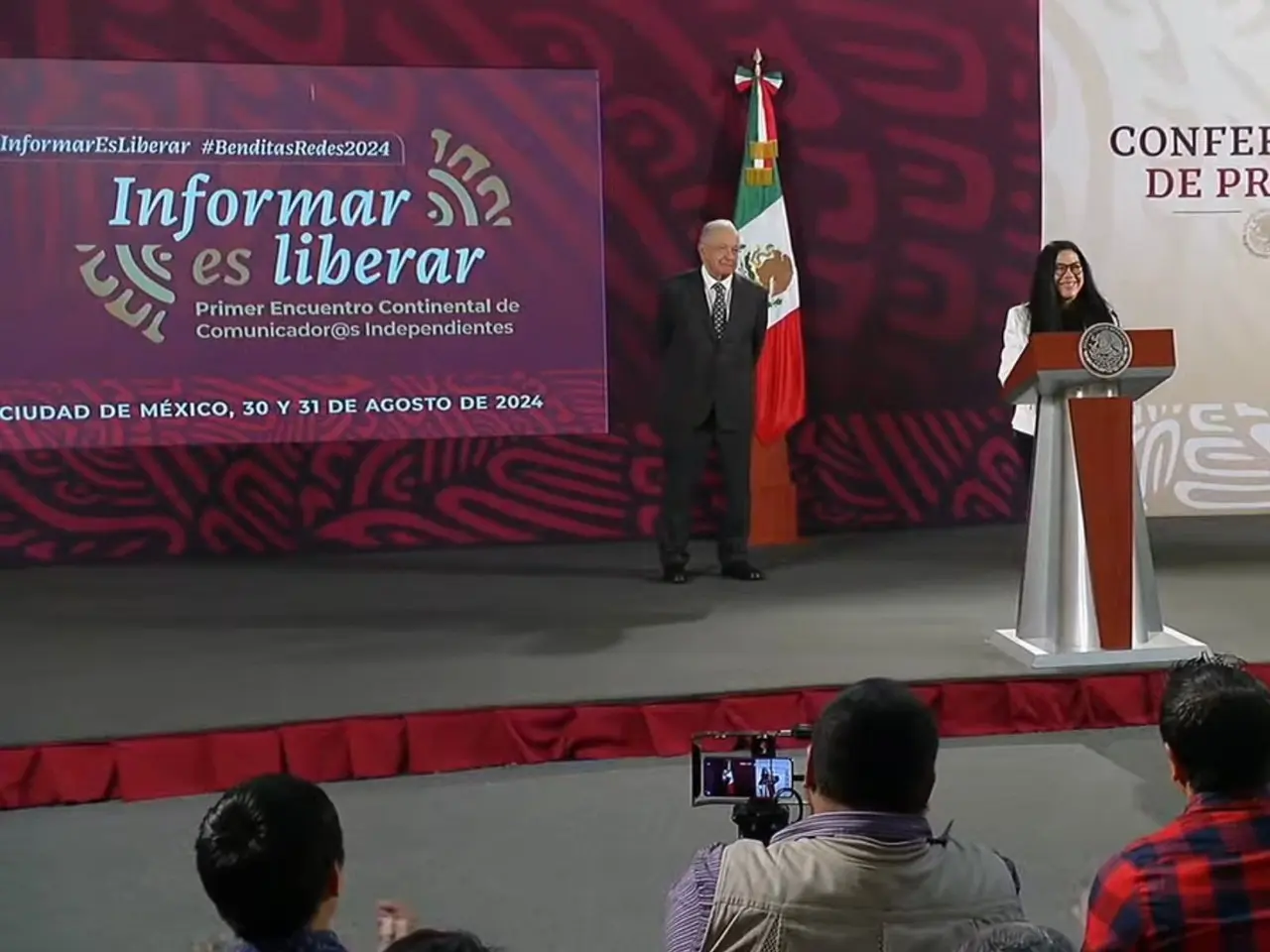 Mañanera de Andrés Manuel López Obrador con Nancy Flores. Foto: Captura de pantalla