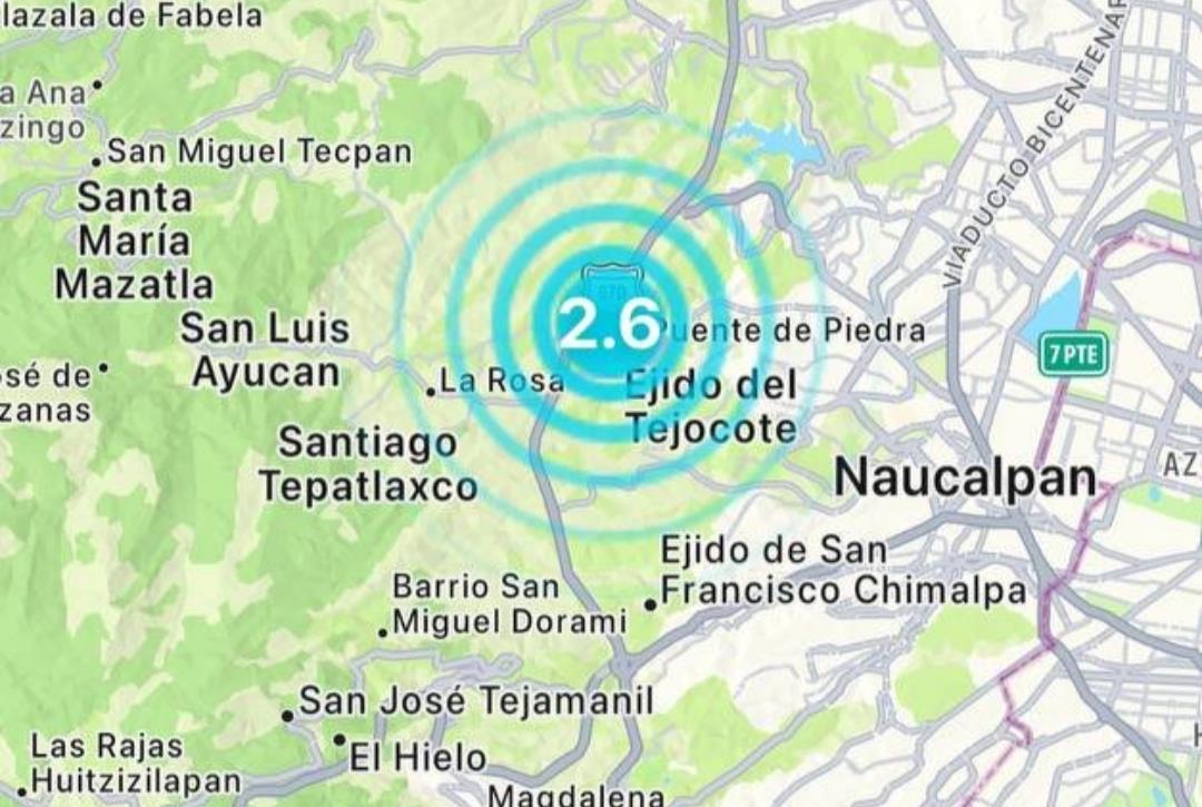 Sismo de magnitud 2.6 al poniente de Naucalpan, EdoMex. Imagen: SkyAlert