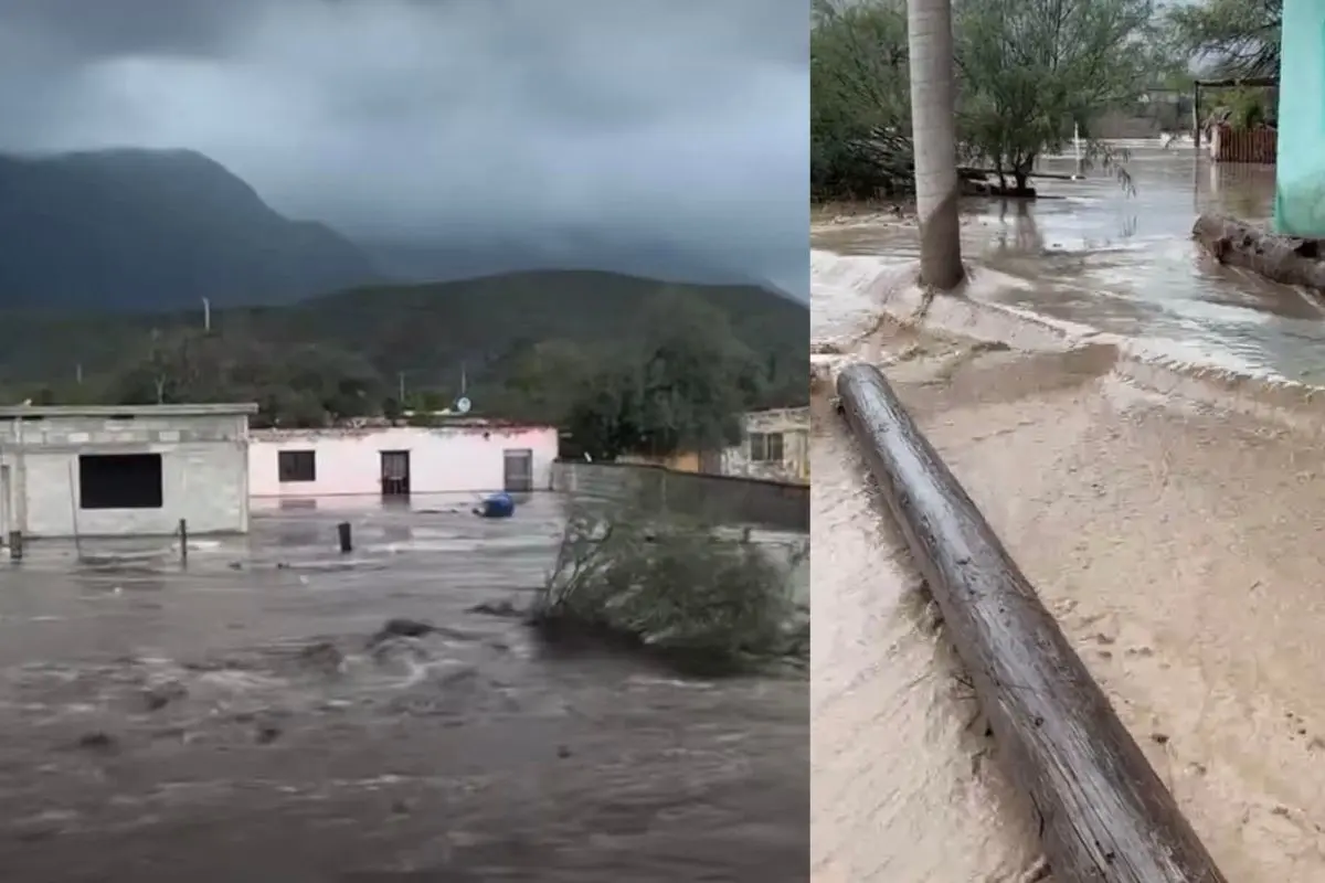 Río Aguanaval se desborda en Viesca. Foto de redes sociales.