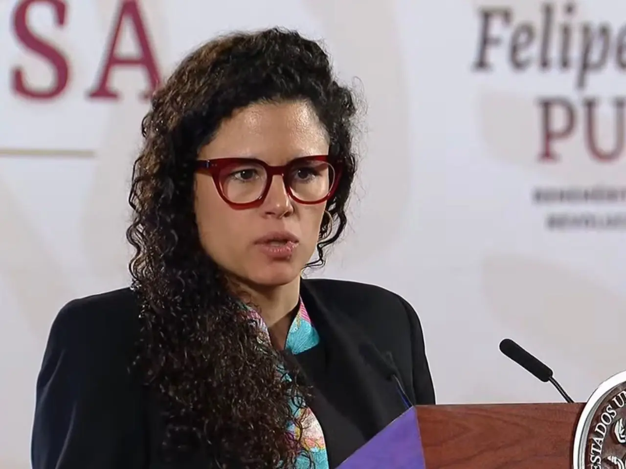 Luisa María Alcalde en mañanera de AMLO. Foto: Captura de pantalla