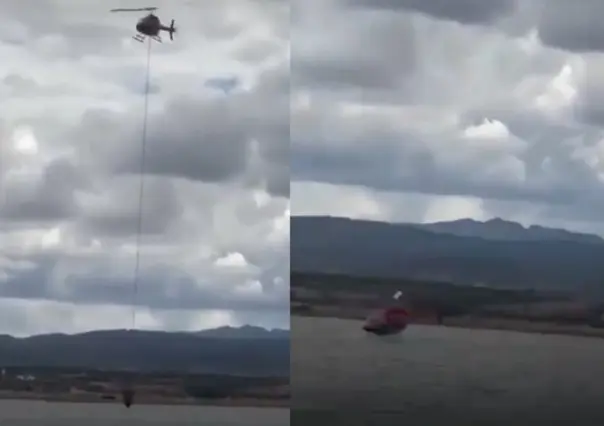 Se desploma helicóptero en presa de Chihuahua (VIDEO)