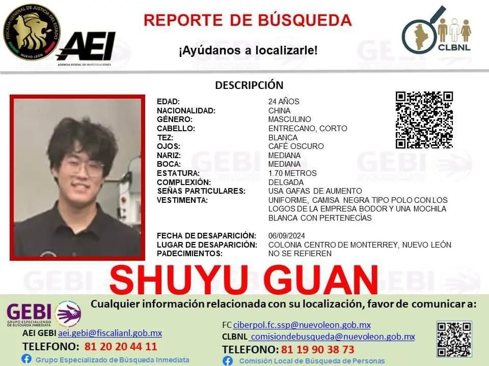 Localizan con vida a joven chino reportado como desaparecido en Monterrey