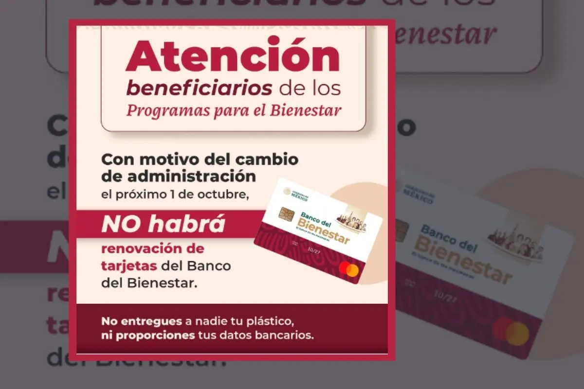 Alerta de fraudes con tarjetas de banco bienestar. Foto: Instagram @apoyosbienestar