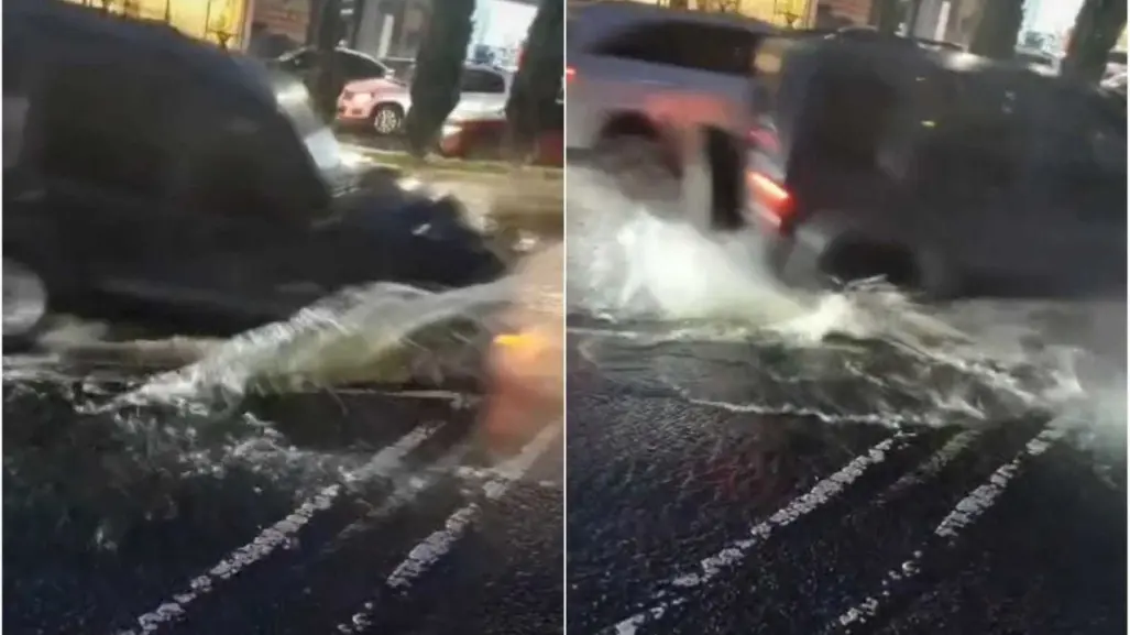 ¿Un bachesito? Bache destroza auto (VIDEO)