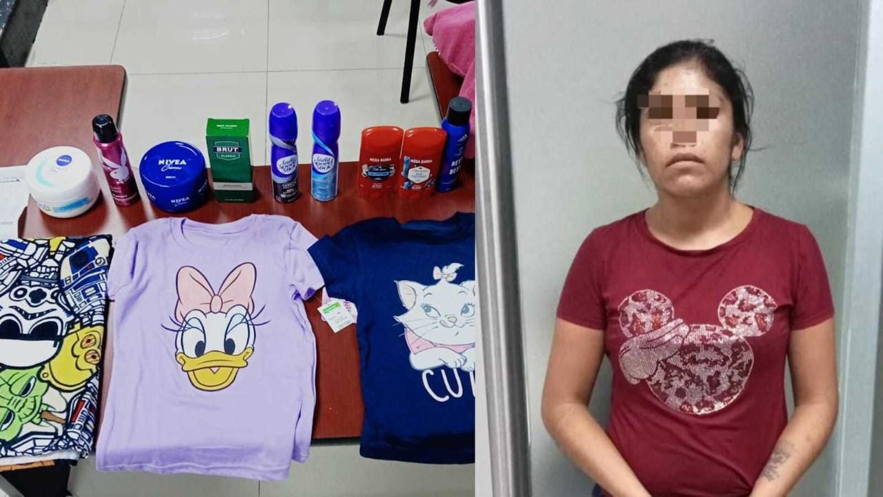 Una mujer intentó robar en un centro comercial ropa para niña y artículos de uso personal, tras llamar a las autoridades fue detenida.  Foto: Especial.