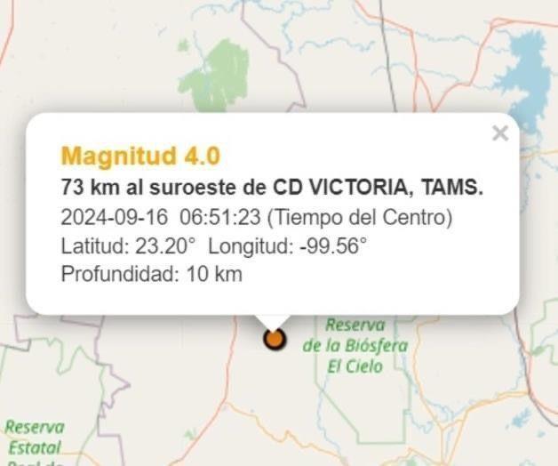 Tiembla cerca de Ciudad Victoria