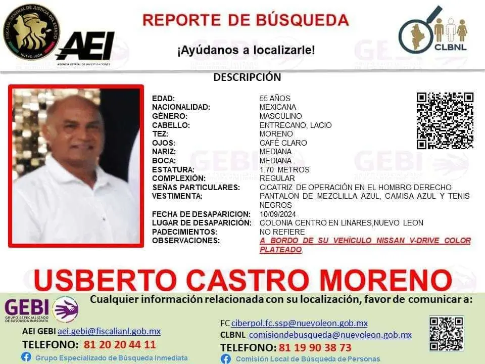 Ficha de búsqueda de Usberto Castro Moreno. Foto: GEBI.