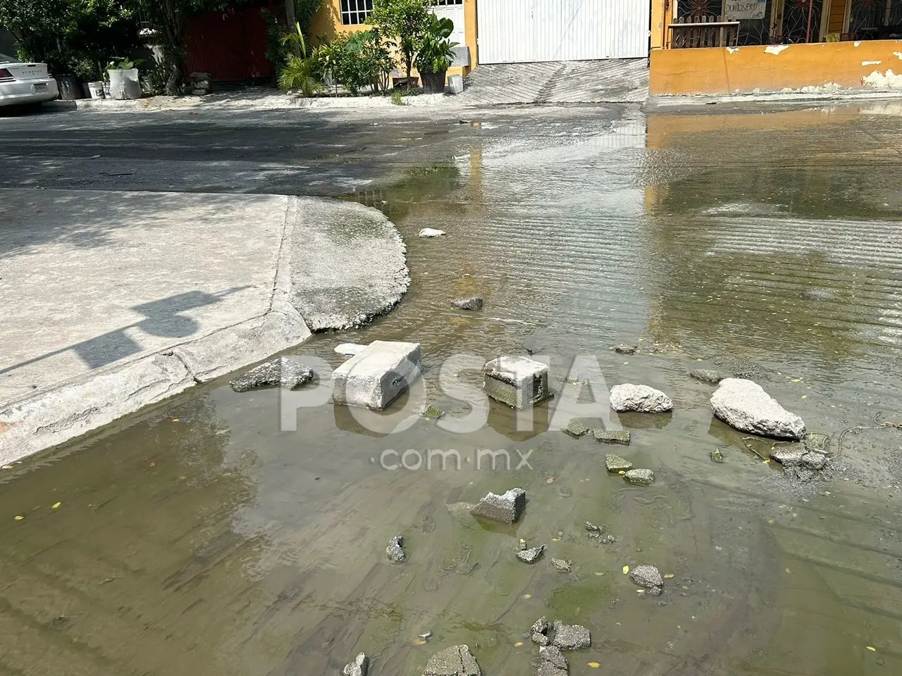 Este río de aguas residuales corre desde hace tres semanas sobre la calle Naranjo, desde Mezquite hasta Nogales. Foto: POSTA.