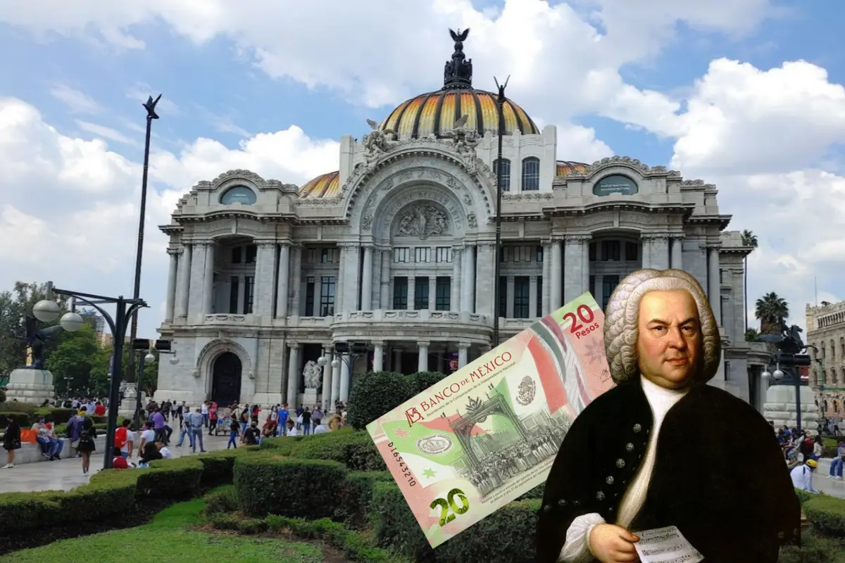 Palacio de Bellas artes, billete de 20 pesos, Bach. Foto: Google Maps/ Wikipedia