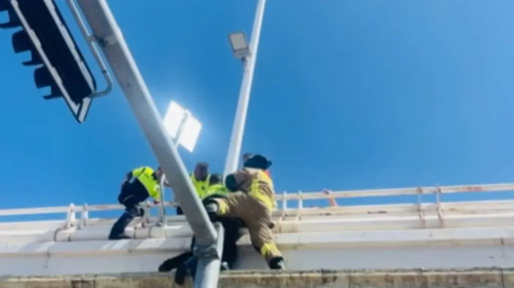 VIDEO: Policías y bombero evitan que mujer se lance de los Puentes Gemelos