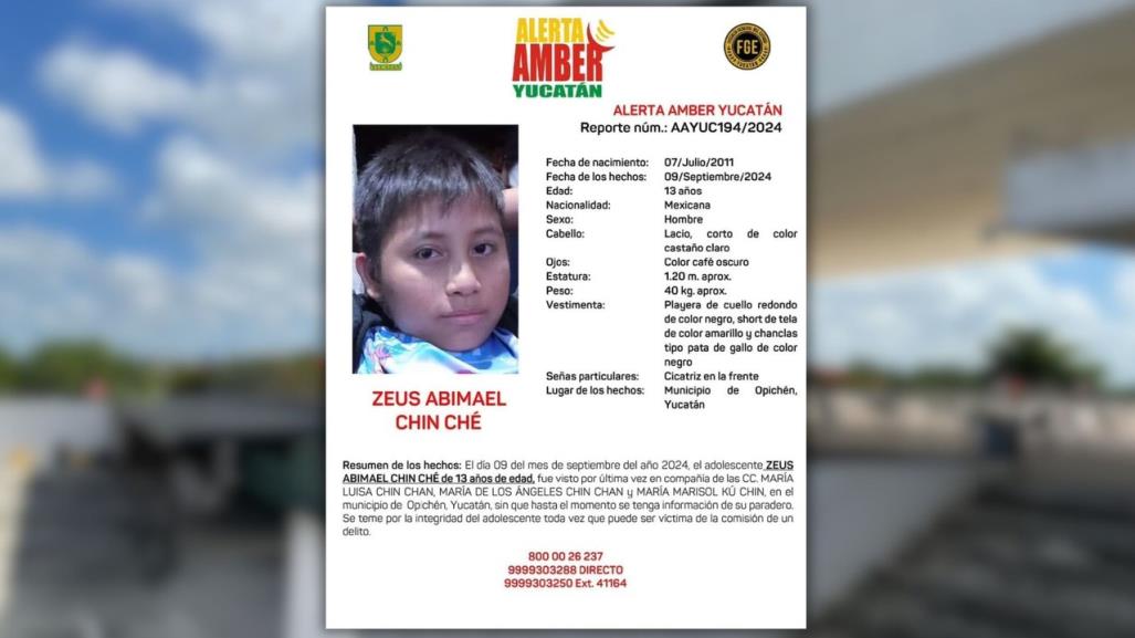 Alerta Amber Yucatán: Menor de 13 años lleva 12 días desaparecido