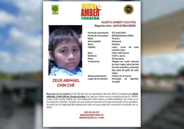 Alerta Amber Yucatán: Menor de 13 años lleva 12 días desaparecido