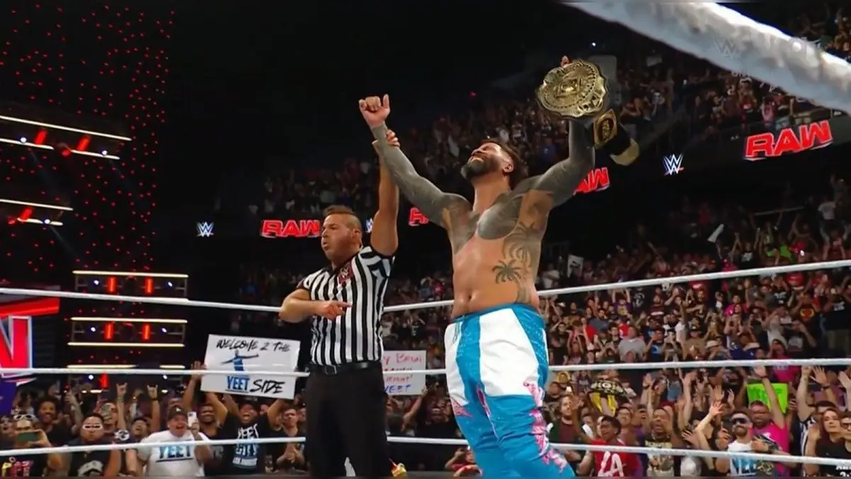 Derrota Jey Uso a Bron Nreakker en WWERaw. Foto: @wwe en X.