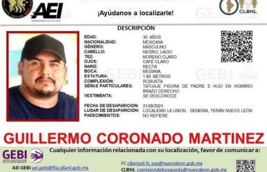 Buscan a Guillermo Coronado en General Terán