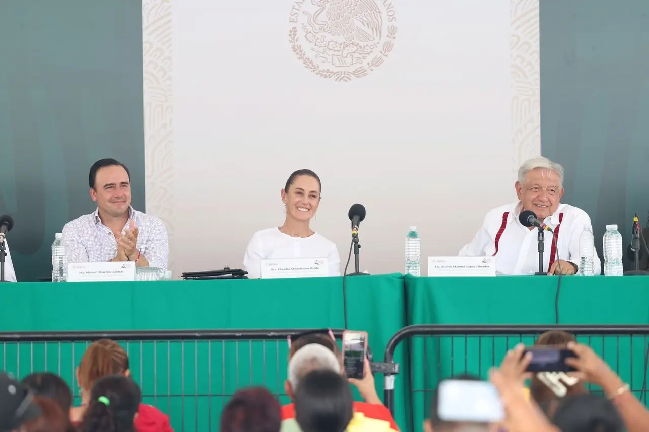 El gobernador Manolo Jiménez junto a Claudia Sheinbaum y el presidente López Obrador. (Fotografía: Gobierno de Coahuila)