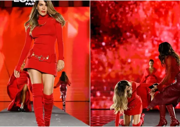 ¡Se vale sobar! Belinda cayó en la pasarela del París Fashion Week 2024 (VIDEO)