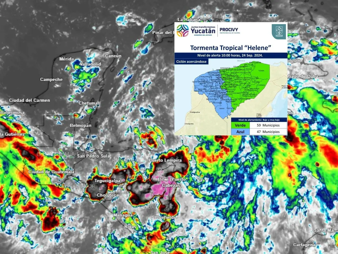 Protección Civil de Yucatán activó la alerta verde ante la cercanía de la tormenta tropical “Helene” en la región peninsular.- Foto de Procivy