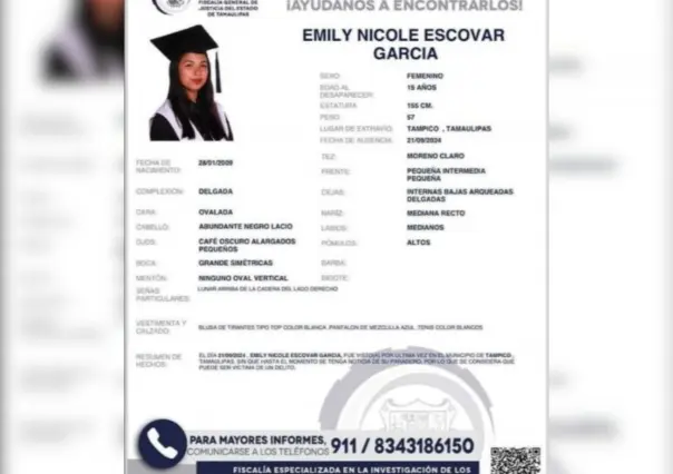 Emily Nicole Escovar García, reportan su desaparición en Tampico