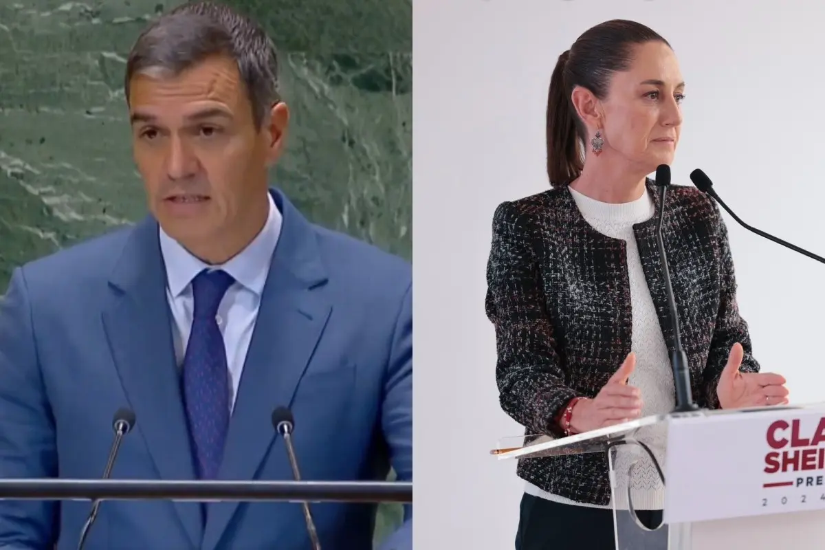 Pedro Sánchez y Claudia Sheinbaum en conferencia de prensa Foto: X(Twitter) @sanchezcastejon/@Claudiashein