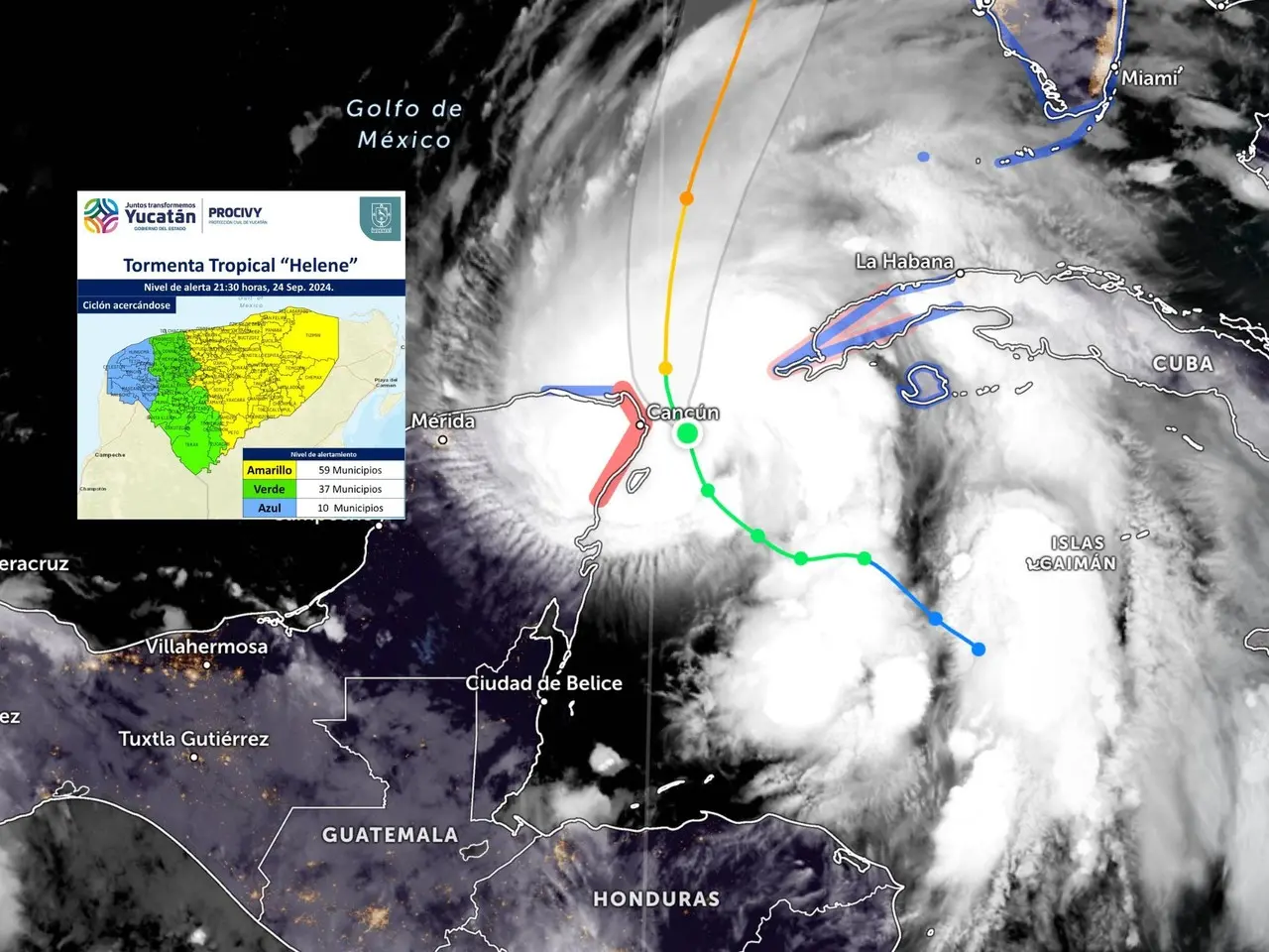 La cercanía de la tormenta tropical “Helene” con la región peninsular generará lluvias durante toda la jornada del miércoles.- Foto de zoom.earth