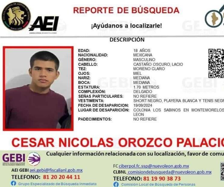 Ficha de búsqueda de César Nicolás Orozco. Foto: Fiscalía General de Justicia de Nuevo León.