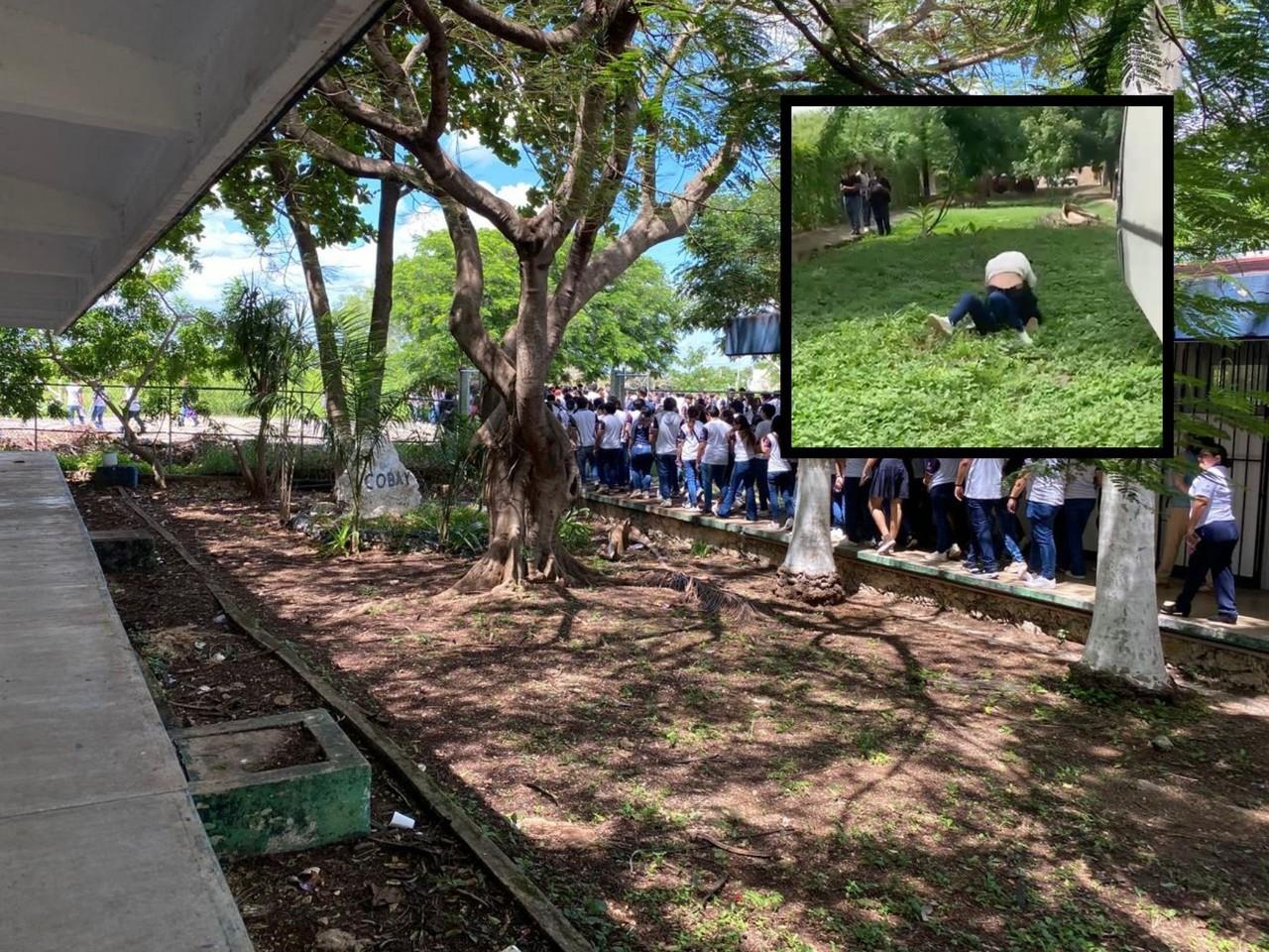 Dos jovencitas se agarraron a golpes en el plantel COBAY Xoclán, hecho que fue registrado en vídeo y publicado en redes sociales.- Foto redes sociales