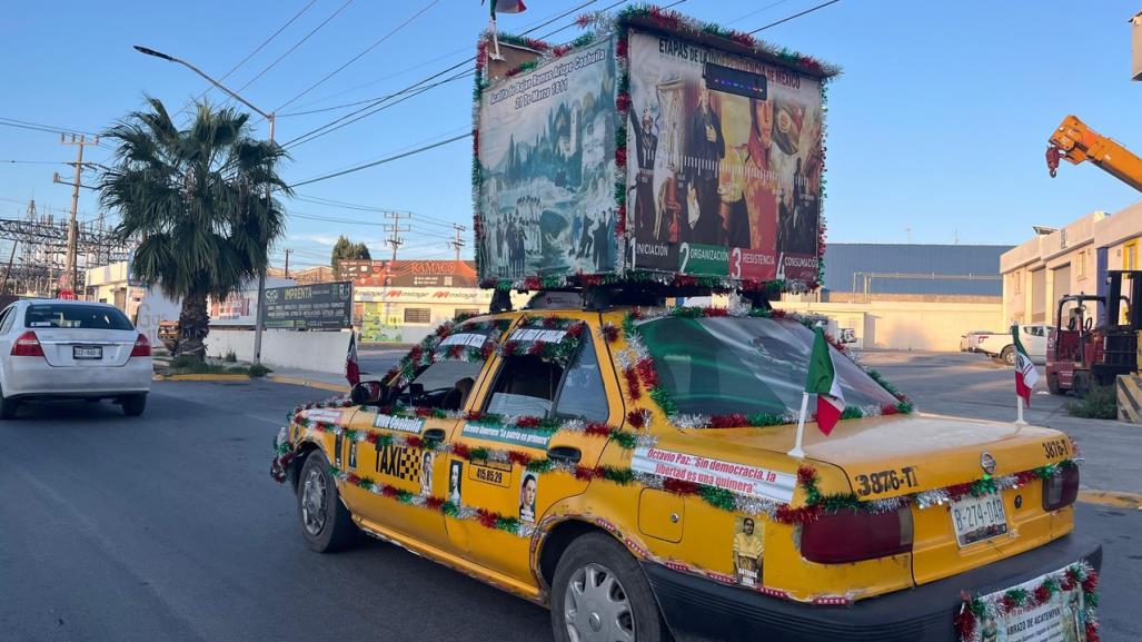 Circula en las calles de Coahuila el taxi más patriótico de México