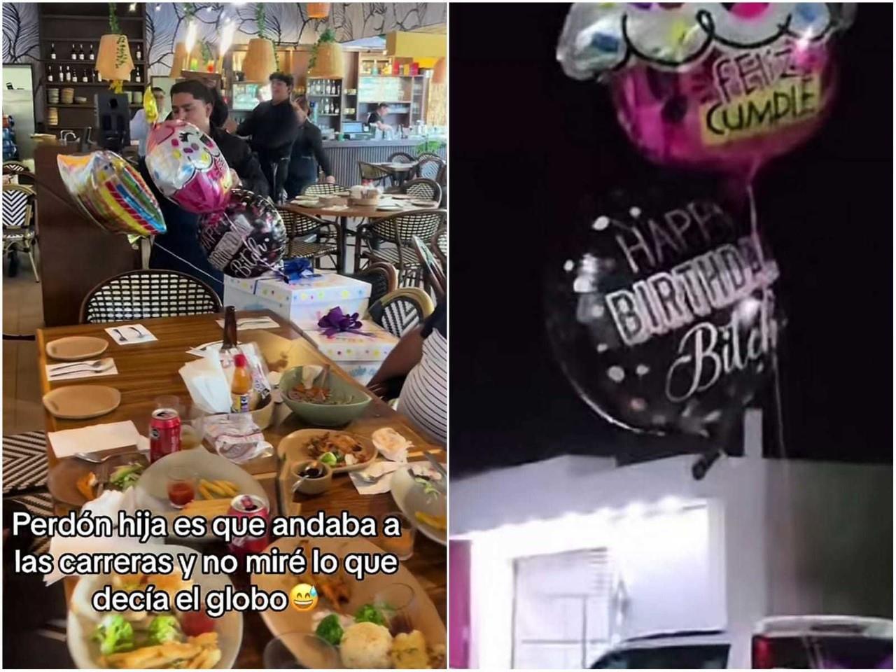 El hombre acompañó el video con el mensaje perdón hija, es que andaba a las carreras y no miré lo que decía el globo. Foto: Tiktok.