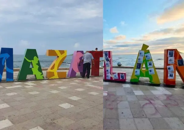 Quitan carteles de búsqueda de las letras de Mazatlán